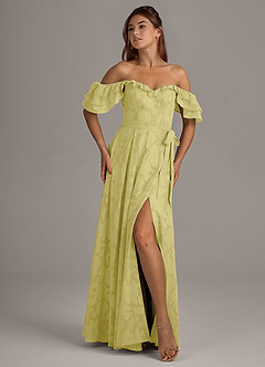Azazie Aricella Brautjungfernkleider A-Linie Korsett Blumen-Burnout Kleid Zitronensorbet image7