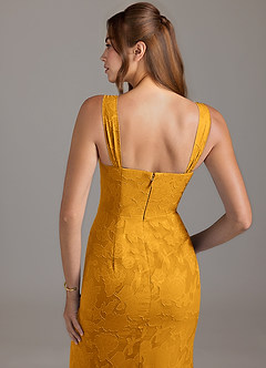 Azazie Denice Bridesmaid Dresses Butterscotch A-Line Pleated Floral Burnout Dress image2