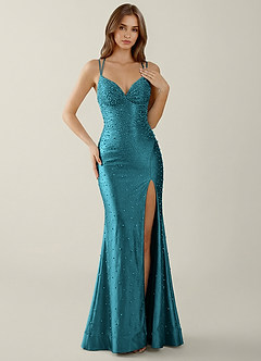 Sylvan Peacock V-neck Hot Rhinestones Corset Prom Dress image4