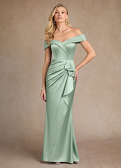 Azazie Laredo Mère de la mariée Robes Robe Sirène en Satin extensible Épaule décolletée Agave image3