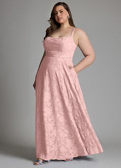 Azazie Shaude Bridesmaid Dresses Powder Pink A-Line Pleated Floral Burnout Dress image14