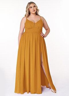 Azazie Rayna Bridesmaid Dresses Butterscotch A-Line V-Neck Pleated Chiffon Dress image7