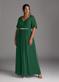 Azazie Tricia vestidos de madre de la novia Vestido de Verde Oscuro de Gasa de Corte En A con Cuello en V Plisado image8