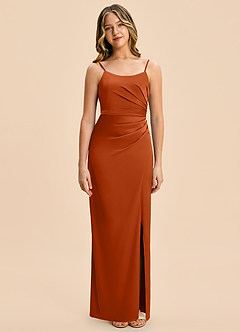 Azazie Calandra Junior Burnt Orange Sheath Pleated Stretch Satin Dress image6