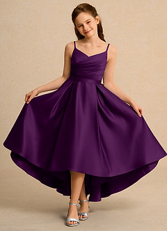 Azazie Sweets Junior Formal Flower Girl Dresses Grape A-Line Pleated Matte Satin Dress image4