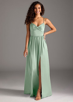 Azazie Zeya Bridesmaid Dresses Agave A-Line Pleated Stretch Satin Dress image16