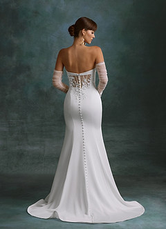 Azazie Katniss Robes de mariée Robe Sirène en Crêpe Dos Satin Bustier Diamant Blanc Champagne image2