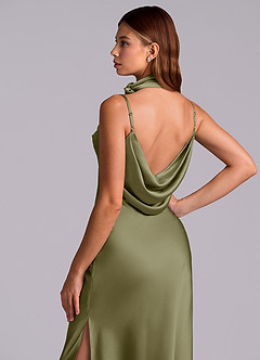 Azazie Yazmine Final Sale Pistachio Mermaid Pleated Stretch Satin Dress image2