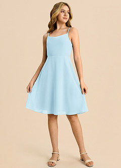 Azazie Shale Vestido de Azul Cielo de Gasa de Corte en A con Lazo image4