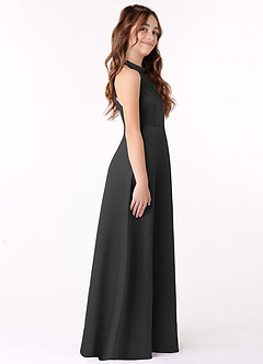Azazie Laurel Junior Black A-Line Stretch Satin Dress image2