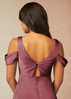 Azazie Rhea Maternity Bridesmaid Dresses A-Line Off-The-Shouler Pleated Stretch Satin Floor-Length Dress image7