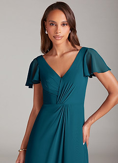 Azazie Soren Abiti da Damigella Abito A-Line in Chiffon Increspato Blu Inchiostro image6