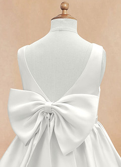 Azazie Margie 플라워 걸 드레스 A라인 절하다 스트레치 새틴 발목 길이 드레스 image7