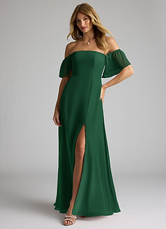 Azazie Sue Bridesmaid Dresses Dark Green A-Line Off the Shoulder Chiffon Convertible Dress image3