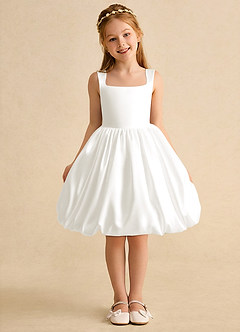 Azazie Nirvana Jurken voor bloemenmeisjes Baljurk Jurk van Mat Satijn Ruches Ivoor image2