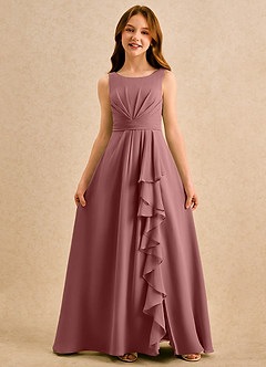 Azazie Chibi Girls Formal Blumenmädchenkleider A-Linie Plissee Chiffon Kleid Wüstenrose image3