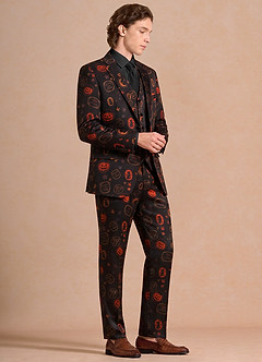 front Caleb Black Vintage Halloween Print 3-Piece Suit