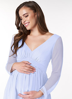 Azazie Teton Maternity Bridesmaid Dresses A-Line Long Sleeve Chiffon Floor-Length Dress image5