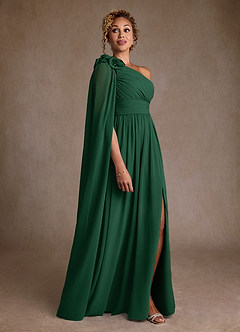 Azazie Lancaster Mother of the Bride Dresses Dark Green A-Line One Shoulder Chiffon Dress image3