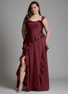 Azazie Sloane Bridesmaid Dresses Cabernet A-Line Sweetheart Neckline Stretch Satin Dress image9
