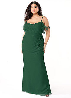 Azazie Emeralda Brautjungfernkleider Etui Schulterfrei Chiffon Kleid Dunkelgrün image7