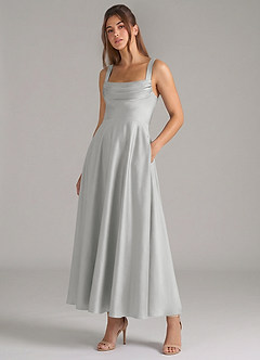 Azazie Shaude Brautjungfernkleider A-Linie Plissee Stretch-Satin Kleid Silber image5