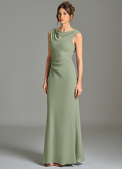 Azazie Kieryn Bridesmaid Dresses Pistachio Mermaid Pleated Chiffon Dress image3