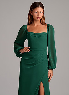 Azazie Brixley Bridesmaid Dresses Emerald Mermaid Long Sleeve Chiffon Dress image7