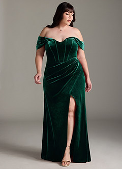 Azazie Jas Bridesmaid Dresses Emerald Sheath Off-The-Shoulder Corset Velvet Convertible Dress image11