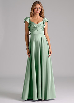 Azazie Leilani Bridesmaid Dresses Agave A-Line Ruched Stretch Satin Dress image3