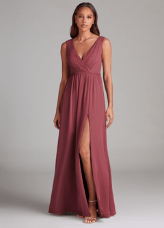 Azazie Tanicia Bridesmaid Dresses Merlot A-Line Pleated Chiffon Dress image1