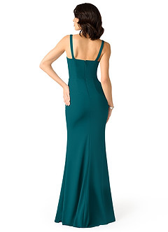 Azazie Gianetta Final Sale Peacock Mermaid Side Slit Stretch Crepe Dress image2
