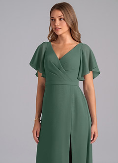 Azazie Ambrosia Bridesmaid Dresses Sea Moss A-Line Pleated Chiffon Dress image7