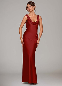 Azazie Rylina Bridesmaid Dresses Pomegranate Mermaid Stretch Satin Dress image3