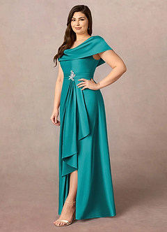 Azazie Branford Mother of the Bride Dresses Teal A-Line Pleated Stretch Satin Dress image11