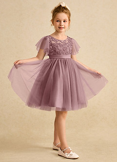 Azazie Queenie Flower Girl Dresses Dusty Rose A-Line Lace Dress image5