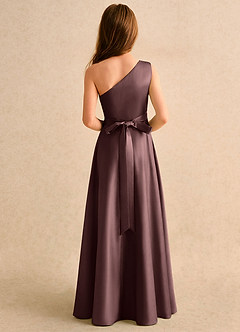 Azazie Puddles Girls Formal Flower Girl Dresses Espresso A-Line One Shoulder Matte Satin Dress image3