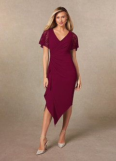 Azazie Eloise Mother of the Bride Dresses Burgundy Sheath Pleated Stretch Crepe Dress image4