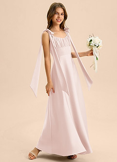 Azazie Halley Junior Klä av A-Line i Stretch Satin Rosett image5