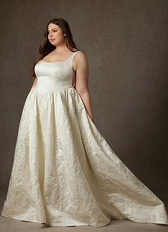 Azazie Skylin Abiti da Sposa Abito Principessa in Jacquard Floreale Con Tasche Bianco Antico Caramello image11