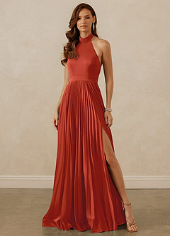 Christian Siriano Bridal for Azazie 1007 Bridesmaid Dresses Rust A-Line Pleated Stretch Satin Dress image1