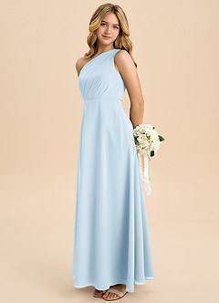 Azazie Phaedra Junior Robe Trapèze en Mousseline de soie Plissée Bleu Ciel image1