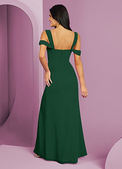 Barbie ♥ Azazie Robes de demoiselle d'honneur Robe Trapèze en Mousseline de soie Épaule décolletée Vert Foncé image13