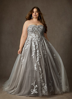 Azazie Keri Robes de mariée Robe Princesse en Dentelle Sans bretelles Blanc Diamant Cacao image11