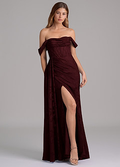 Azazie Amyra Brautjungfernkleider Wandelbar Meerjungfrau-Linie Schulterfrei Blumen-Burnout Kleid Cabernetrot image3