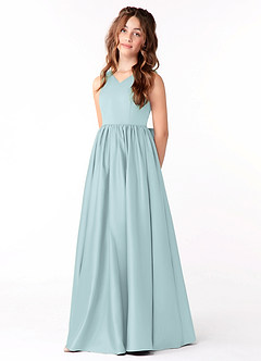 Azazie Hathaway Junior Mist A-Line Bow Matte Satin Dress image3