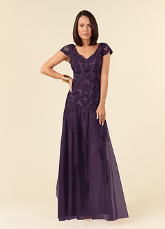 Azazie Romy Mother of the Bride Dresses Plum Mermaid V-Neck Sequins Tulle Dress image1