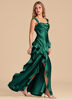 Azazie Sloane Bridesmaid Dresses Emerald A-Line Sweetheart Neckline Metallic Satin Dress image3
