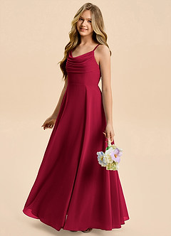 Azazie Gia Junior Burgundy A-Line Pleated Chiffon Dress image3