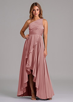 Azazie Lyrica Bridesmaid Dresses Dusty Rose A-Line One Shoulder Stretch Satin Dress image1